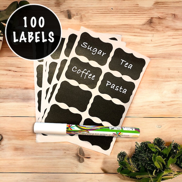 100pcs Vinyl Chalk Board Stickers Reusable Labels Ornate Rectangle Kitchen Crafts Gifts Liquid Chalk Pen