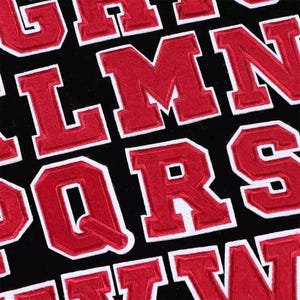 Red / White College Letter & Number Patches Iron on / Sew on Retro Patch Alphabet Embroidery Clothes