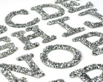 Silver Large Rhinestone Sparkle Letter Patch Patches Iron on Alphabet Embroidery Clothes