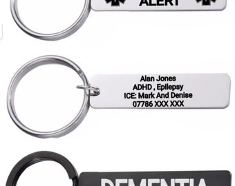 Personalized Medical Alert Keyring: Engraved Stainless Steel ID Tag