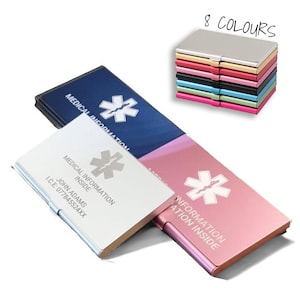 Personalised Medical Information ID Engraved Aluminium Metal Wallet Card Holder
