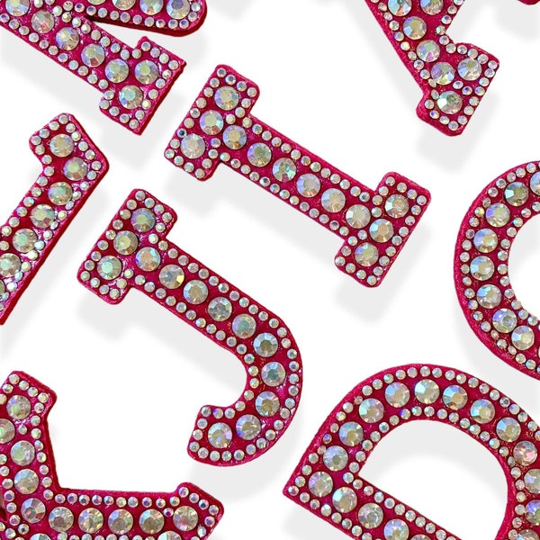 Strass Fuchsia Rosa Brief Patch Aufnäher Aufnäher Alphabet Stickerei Kleidung silber