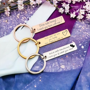 Personalised Drive Safe Keyring: Engraved Stainless Steel Keepsake, New Driver, Dad, Mum, Couple Gift