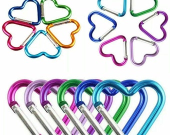 Heart Carabiner Clips (Pack 3) Clasp Spring Hook Keyring Camping Carabina Karabiner