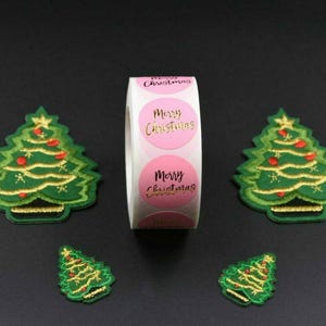 Weihnachtsaufkleber 2,5 cm Etiketten Geschenk Rosa Merry Happy Xmas Danke Craft Box Sticker
