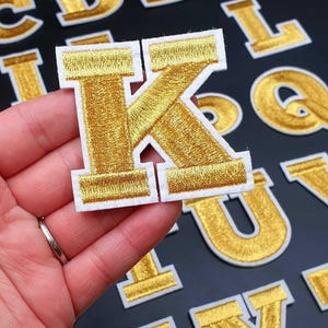 5.5cm Gold / White Letter Patch Patches Iron on / Sew on Alphabet Embroidery Clothes