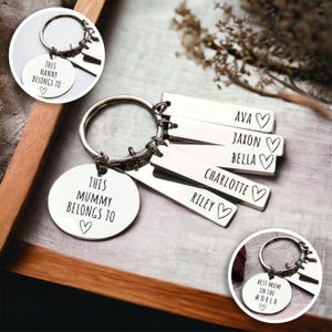Llavero familiar personalizado, regalo de cumpleaños para mamá, mamá, abuela, mamá pertenece a, etiquetas personalizadas grabadas para papá, abuela, abuelo, amado por imagen 4