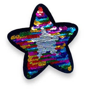 Rainbow Sequin Star Space Patch Patches Iron on / Sew on Retro Embroidery Clothes