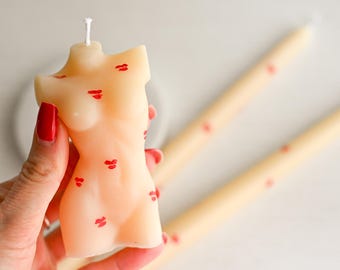 Hand-Painted Kiss Organic Soy Wax Female Body Candle