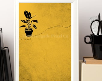 Potted Plant on Yellow Textured background Print Instant Digital Download | graffiti inspired | Minimalist wall art |