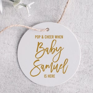 Pop & Cheer Baby Shower Favor Tags, Personalized Round Gift Tags, Tags Mini Champagne, Baby Shower Printed Favor Tags, Custom Round Tags