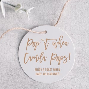 Pop it When She Pops Printed Favor Tags, Personalized Round Gift Tags, Tags Mini Champagne, Baby Shower Printed Favor Tags, Round Label Tag