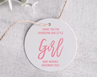 Baby Shower Favor Tags, Thank You for Showering our Little Boy Tag, Thank You for Showering our Little Girl Tag, Printed Baby Shower Tag Set