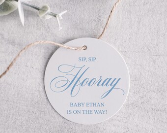 Sip Sip Hooray Baby Shower Tags, Printed Mini Champagne Baby Shower Favor Tags, Baby Shower Favor Tags, Pop it When She Pops Tags for Nips