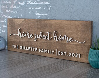 Home Sweet Home Wood Sign Established Framed Sign Personalized Home Sign Family Wooden Sign