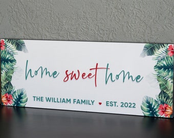 Personalized Floral Home Sweet Home Sign - Handmade Customizable Farmhouse Living Room Decoration | Housewarming Gift for New Homeowners