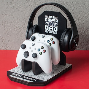 Birthday Gift for Gamer Dads, Personalized Headphone and Controller Stand, Controller Holder, Gamer Gifts for Men, Gaming Accessory image 5
