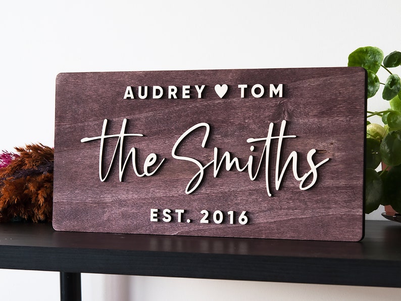 Custom Wedding Gift Last Name Sign Custom Wood Sign Established Sign Wedding Sign Family Name Sign Newlywed Present for Wedding image 2