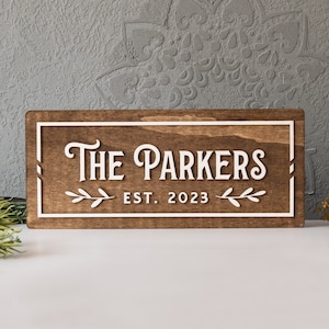 Custom Name Sign, 5th Anniversary Gift, Last Name Sign, Established Sign, Personalized Wedding Sign, Farmhouse Sign, Rustic Wood Sign image 1