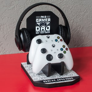 Personalized Fathers Day Gift for Gamer Dad, Headphone and Controller Stand, Controller Holder, Gamer Gifts for Men, Gaming Accessory image 8