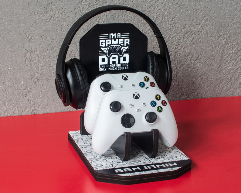 Personalized Fathers Day Gift for Gamer Dad, Headphone and Controller Stand, Controller Holder, Gamer Gifts for Men, Gaming Accessory image 8