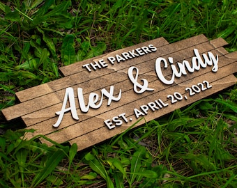 Wooden Family Sign with Names and Date, Pallet Sign, Couples Name Sign, 3d Wood Sign, Rustic Signs for Home Decor, Anniversary Gift Year 5