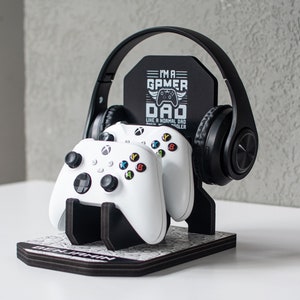 Birthday Gift for Gamer Dads, Personalized Headphone and Controller Stand, Controller Holder, Gamer Gifts for Men, Gaming Accessory image 2