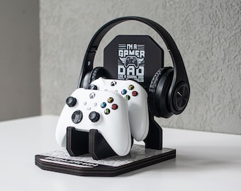 Fathers Day Gift for Gamer Dads, Personalized Headphone and Controller Stand, Controller Holder, Gamer Gifts for Men, Gaming Accessory