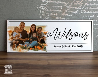 Personalized Family Sign Custom Photo Last Name Date EST on Wood Keepsake Wall Art Wedding New Family Housewarming Gift