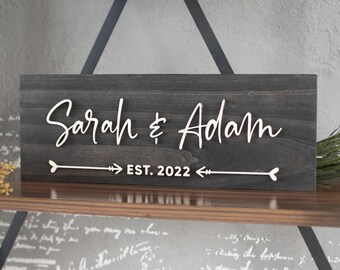Custom Valentines Day Decor Wooden Sign with Couple's Names and Established Date - Decoration for Valentine's Day - Personalized Wall Decor