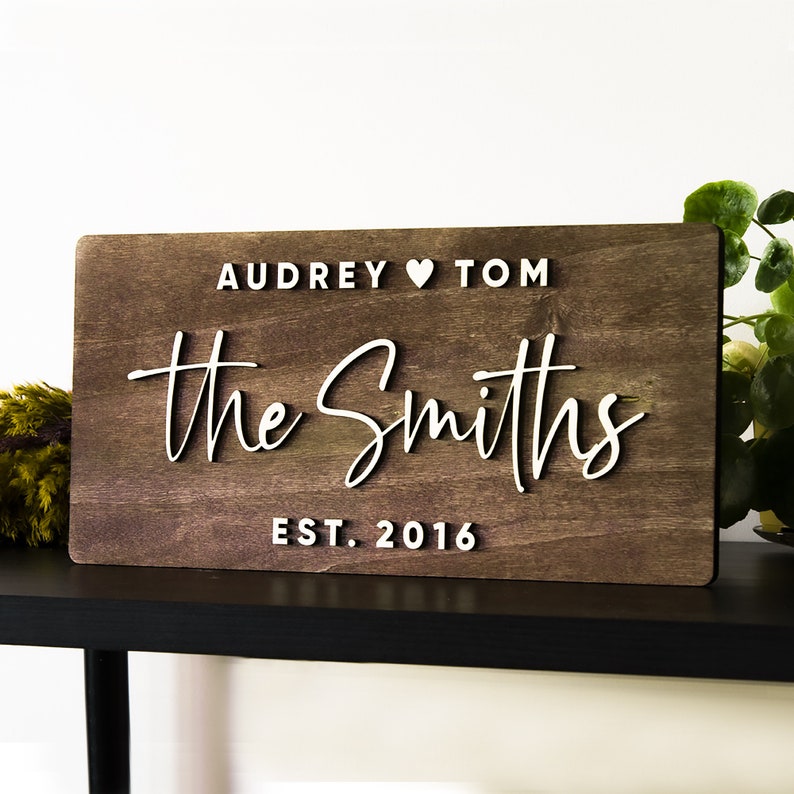 Anniversary Gift, Last Name Sign, Custom Family Name Sign, Established Sign, Personalized Wedding Sign, Farmhouse Sign, Wedding Present image 1
