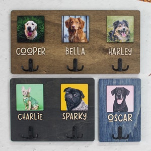 Dog Leash Holder, Personalised Dog Lead Hook, Wooden Lead Holder, Dog Lover Gift, Custom Leash Holder for Dog, Dog Leash Hanger with Photo