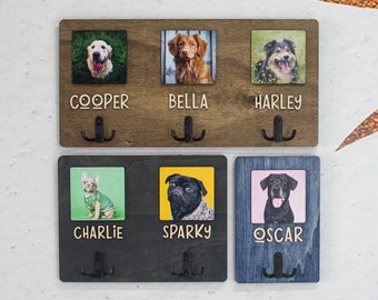 Dog Leash Holder, Personalised Dog Lead Hook, Wooden Lead Holder, Dog Lover Gift, Custom Leash Holder for Dog, Dog Leash Hanger with Photo