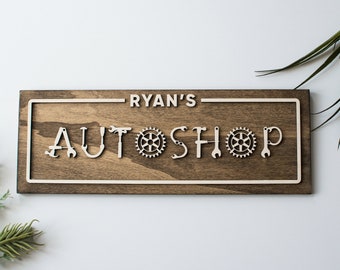 Wood Workshop Sign Gift for Dad, Garage Sign, Autoshop  Woodshop Sign, Custom Gift for Dad, Grandfather Grandpa Gift, Fathers Day Gift