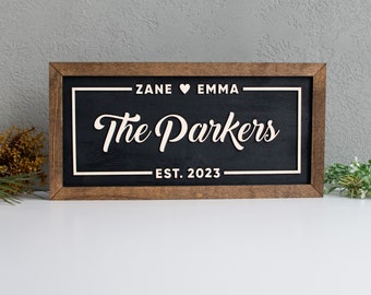 Large Pitch Black Family Name Sign - Custom Last Name Sign with Frame - Housewarming Gift - Framed Established Sign - Rustic Wall Decor