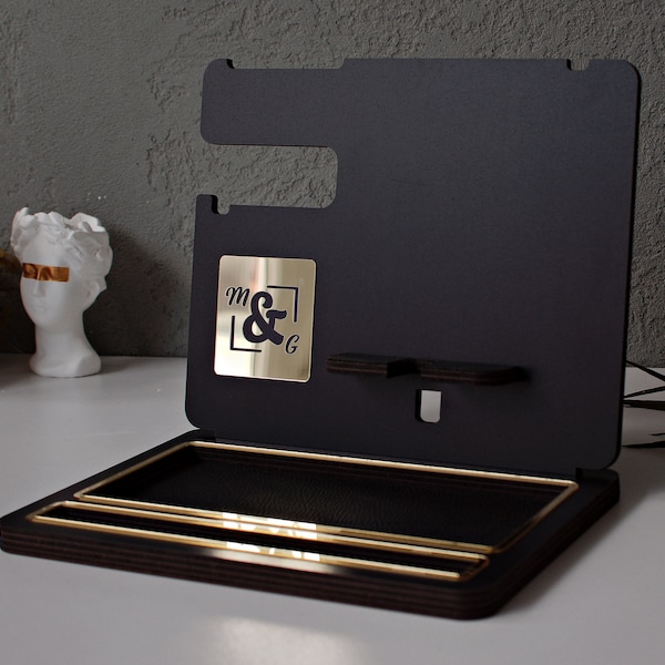 Docking Station elegante para mulheres, presente de escritório para ela, presente personalizado para esposa, presente personalizado para ela, Docking Station preta com acrílico