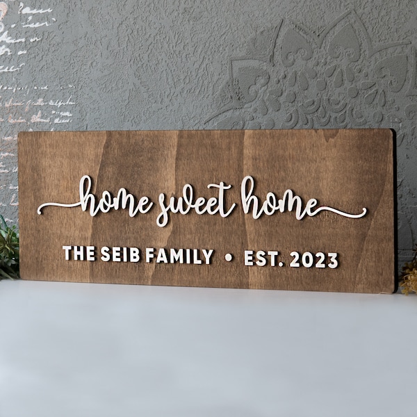 Home Sweet Home Zeichen, unser erstes Haus Zeichen, neues Haus Zeichen, Einweihungsgeschenk, personalisierte Wohnkultur, Holz Zeichen, rustikale Zeichen, Wand Dekor