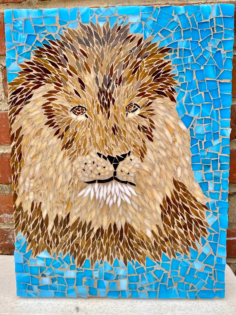 Mosaic Glass Art Lion Etsy