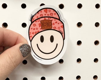 Xoxo Beanie Sticker | Smiley Sticker | Water Resistant Sticker | Hydro Flask | Yeti | Personalized | Gift | Smiley Face Sticker | Valentine