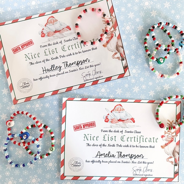 Nice List Certificate & Bracelet | Santa Nice List | Santa Bracelet | Christmas Bracelet | Bead Bracelet | Holiday | Gift | Christmas Card