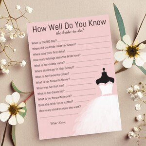 10 Bridal Shower Game Cards - Hens Party - How Well Do You Know The Bride to Be? Cards - 14.8cm (h) x 10.5cm (w) 350 GSM Cardstock