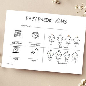 10 X  Baby Prediction Cards Minimalist Gender Neutral Baby Shower Games 14.8cm x 10.5cm 350gsm (Physical Product)
