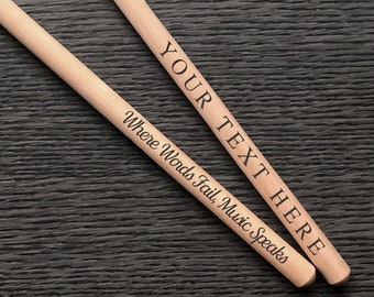 PAIR Engraved Drum Sticks, Custom Drum Sticks, Personalized Drum Sticks, Laser Engraved Drum Sticks, Wood Drum Stick, Drum Stick Gifts