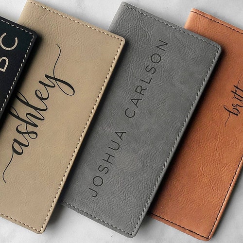 Personalized Checkbook Cover Leather Check Wallet Engraved Etsy