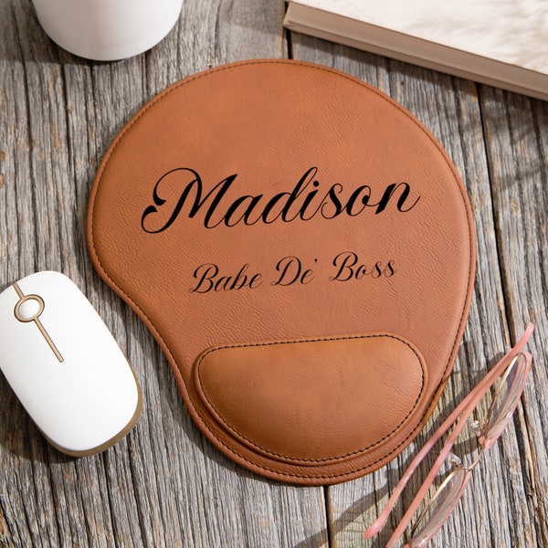 Leatherette Mouse Pad, Custom Engraved Mouse Pad, Personalized Wrist Rest Mouse Pad, Office Desk Accessory, Monogrammed Gaming Mouse Pad