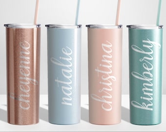 Engraved Personalized Skinny Tumbler, Custom Bridesmaid Skinny Tumbler,   Stainless Steel Tumbler, Tumbler With Straw, Tumbler With Lid