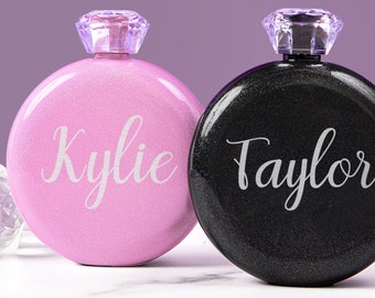 Personalized Flask, Women's Engraved Flask, Flask For Women, Custom Round Hip Flask, Gifts For Women, Bridesmaid Flask, Custom Round Flask