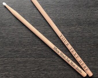 PAIR Engraved Drum Sticks, Custom Drum Sticks, Personalized Drum Sticks, Laser Engraved Drum Sticks, Wood Drum Stick, Drum Stick Gifts