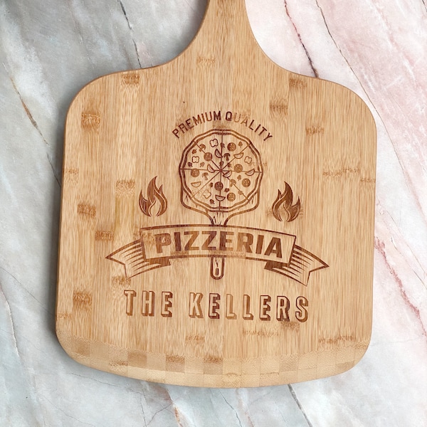 Personalized Pizza Paddled, Family Pizza Night Board, Bamboo Wood Engraved Pizza Server Board, House Warming Gift, Gift for the Newly Weds