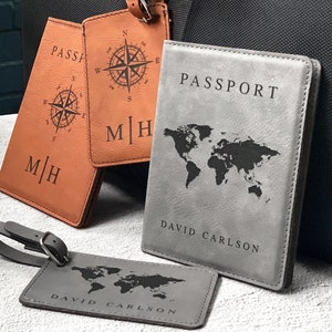 Personalized Passport Cover & Luggage Tag Set, Custom Passport Holder, Engraved Luggage Tag, Engraved Passport Cover, Monogram Suitcase Tag image 7